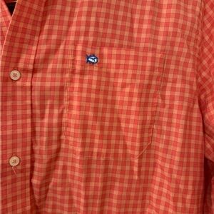 Southern Tide Orange Checkered Button-Down (performance cotton)
